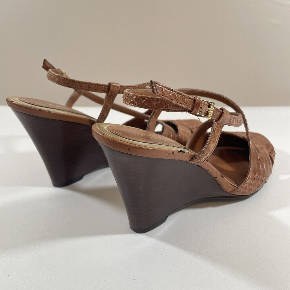Womens Size 6 Ralph Lauren Brown Slingback Closed Toe Wedge Heel Snakeskin - Picture 6 of 16